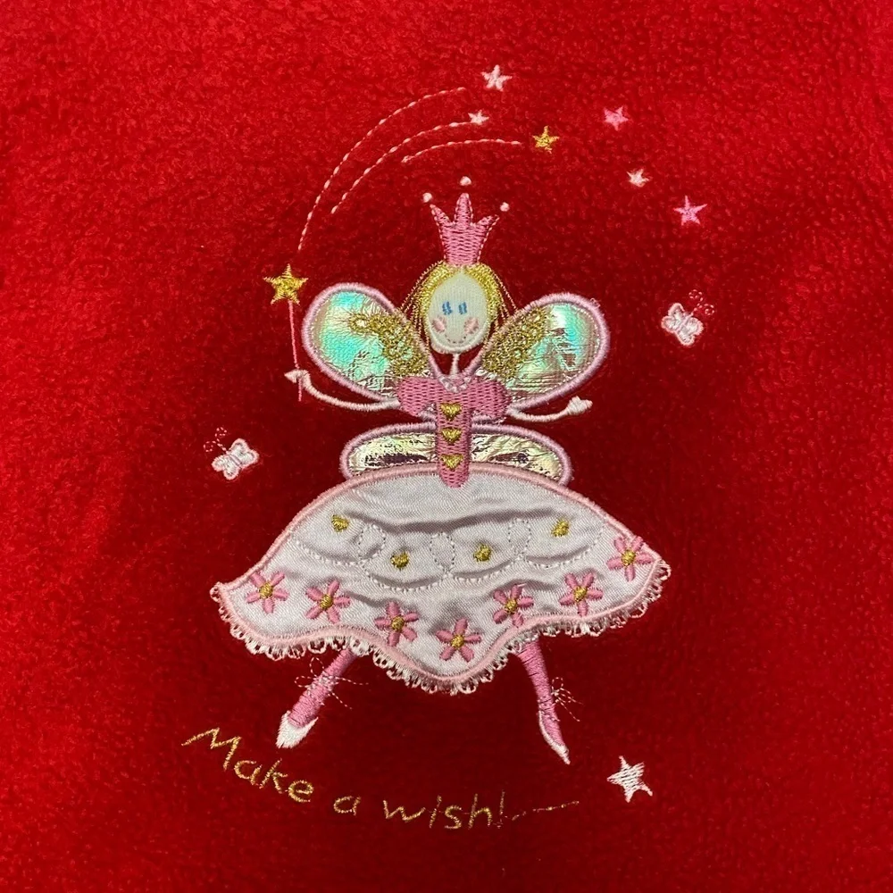 VINTAGE Okie Dokie red fuzzy one piece with pink fairy princess “make a wish”